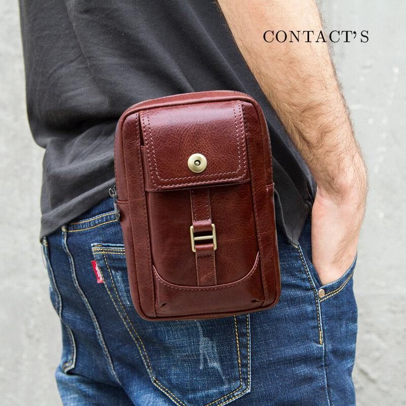 Męska Torba Z Prawdziwej Skóry W Stylu Retro 5.8 Cala Torba Na Telefon Multi-Carry Crossbody Bag Torba Na Talię