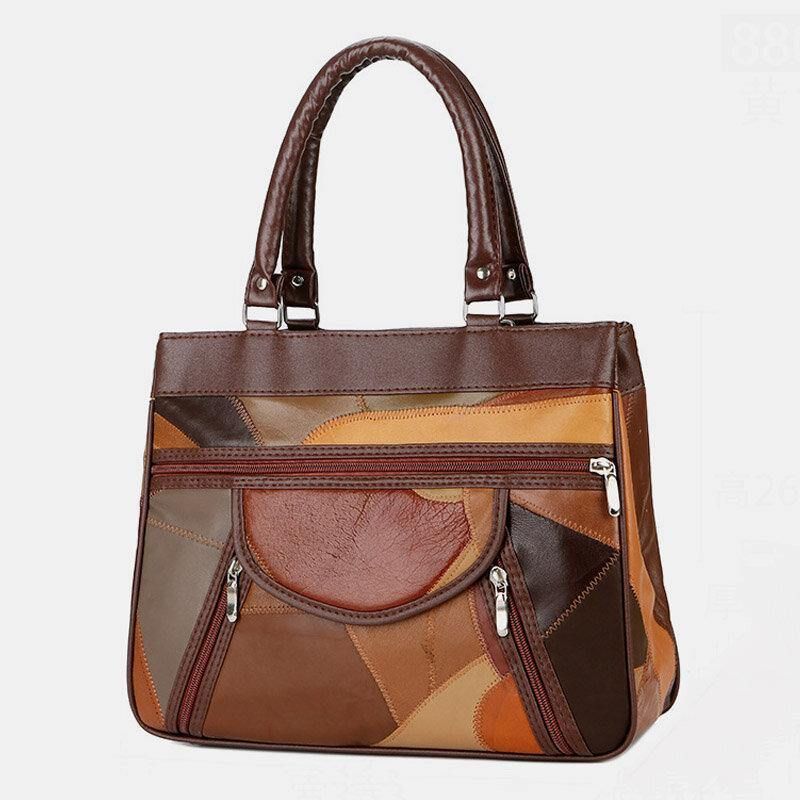 Torebka Damska Z Prawdziwej Skóry Patchwork Malowana Torba Z Wieloma Kieszeniami Torebki O Dużej Pojemności Vintage Crossbody Bags