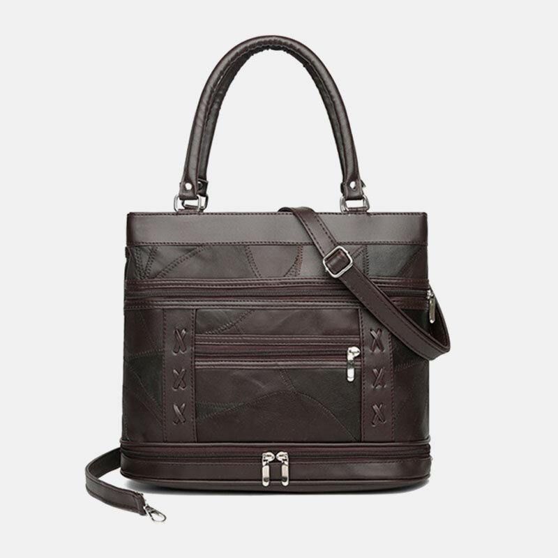 Kobiety Prawdziwej Skóry Geometryczny Wzór Dopasowanie Kolorów Vintage Dużej Pojemności Torebki Torba Na Ramię Torby Crossbody