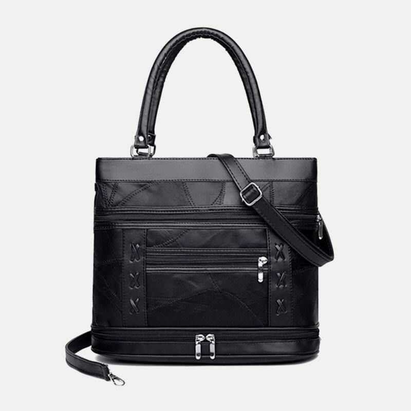 Kobiety Prawdziwej Skóry Geometryczny Wzór Dopasowanie Kolorów Vintage Dużej Pojemności Torebki Torba Na Ramię Torby Crossbody