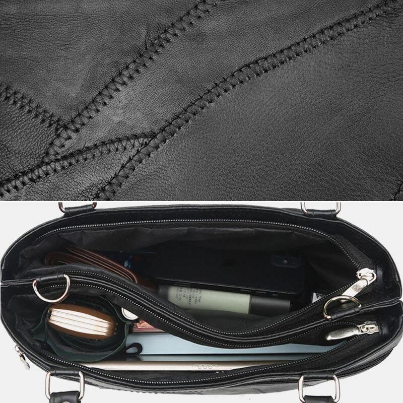 Kobiety Prawdziwej Skóry Geometryczny Wzór Dopasowanie Kolorów Vintage Dużej Pojemności Torebki Torba Na Ramię Torby Crossbody
