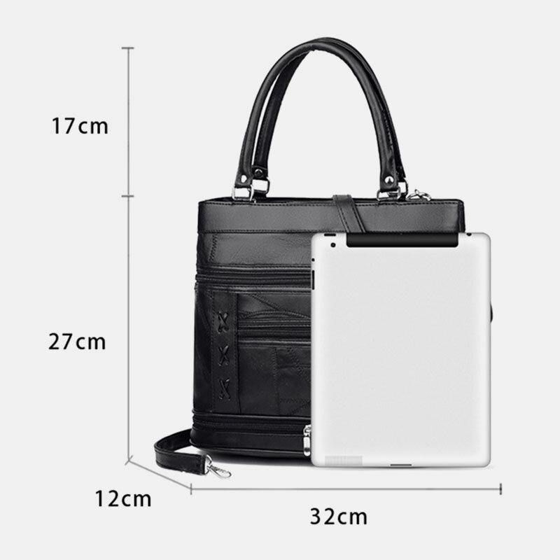 Kobiety Prawdziwej Skóry Geometryczny Wzór Dopasowanie Kolorów Vintage Dużej Pojemności Torebki Torba Na Ramię Torby Crossbody