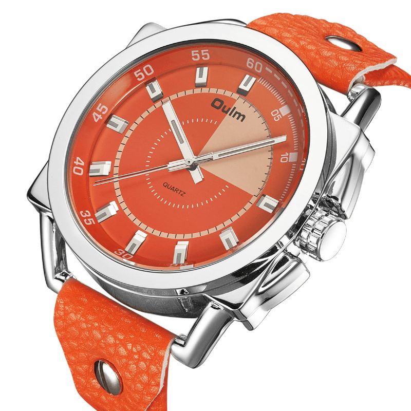 Oulm Codzienne Moda Luminous Large Dial Pu Skórzany Pasek Wodoodporny Męski Zegarek Kwarcowy Na Rękę