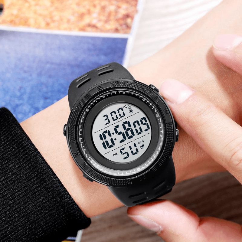 Skmei 1681 Monitor Temperatury Otoczenia Ciała Data Tydzień Luminous Display Chronograph Wodoodporny Uniwersalny Zegarek Cyfrowy