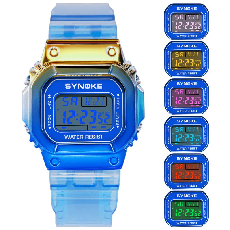 Synoke 9622 Gradient Color Zegarek Case Moda Style Kobiety Mężczyźni Luminous Display Para Cyfrowy Zegarek