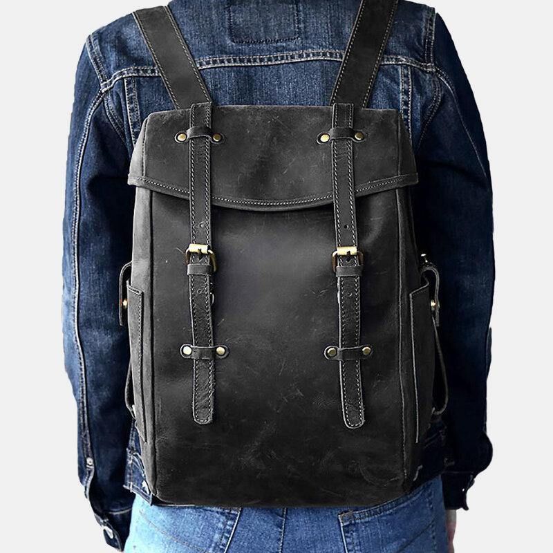 Mężczyźni Pu Leather Contrast Color Vintage Business Outdoor Duża Pojemność 14-Calowy Plecak Na Laptopa