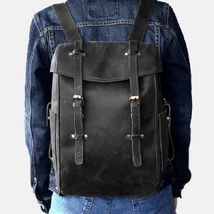 Mężczyźni Pu Leather Contrast Color Vintage Business Outdoor Duża Pojemność 14-Calowy Plecak Na Laptopa