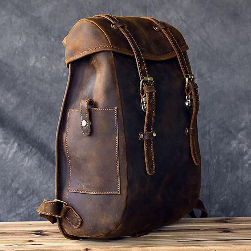 Mężczyźni Pu Leather Contrast Color Vintage Business Outdoor Duża Pojemność 14-Calowy Plecak Na Laptopa