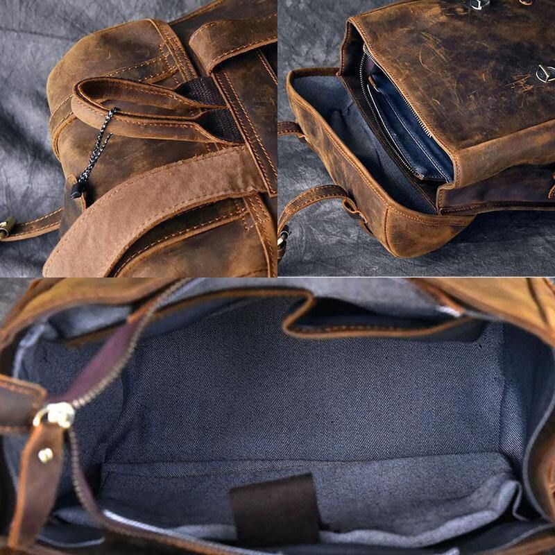 Mężczyźni Pu Leather Contrast Color Vintage Business Outdoor Duża Pojemność 14-Calowy Plecak Na Laptopa