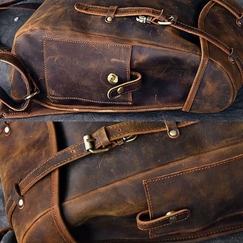 Mężczyźni Pu Leather Contrast Color Vintage Business Outdoor Duża Pojemność 14-Calowy Plecak Na Laptopa